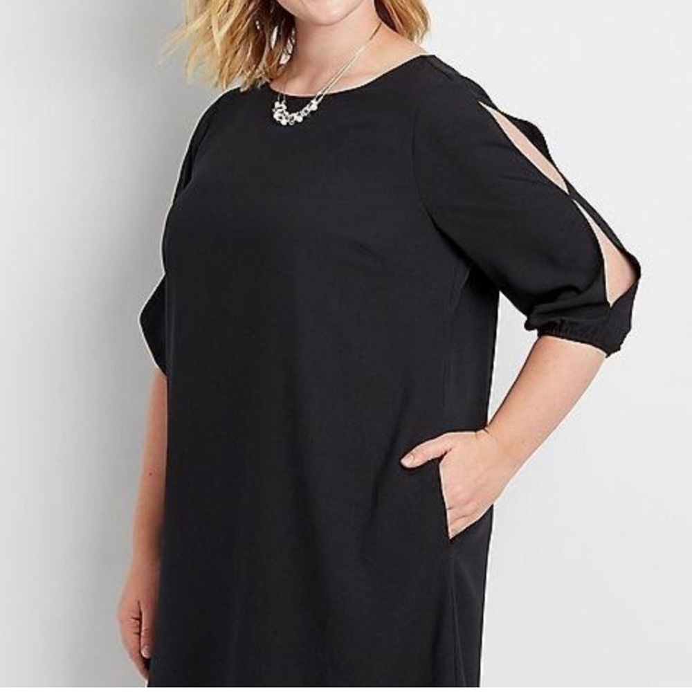 NWT Maurices black shift dress slit sleeve Plus 3x